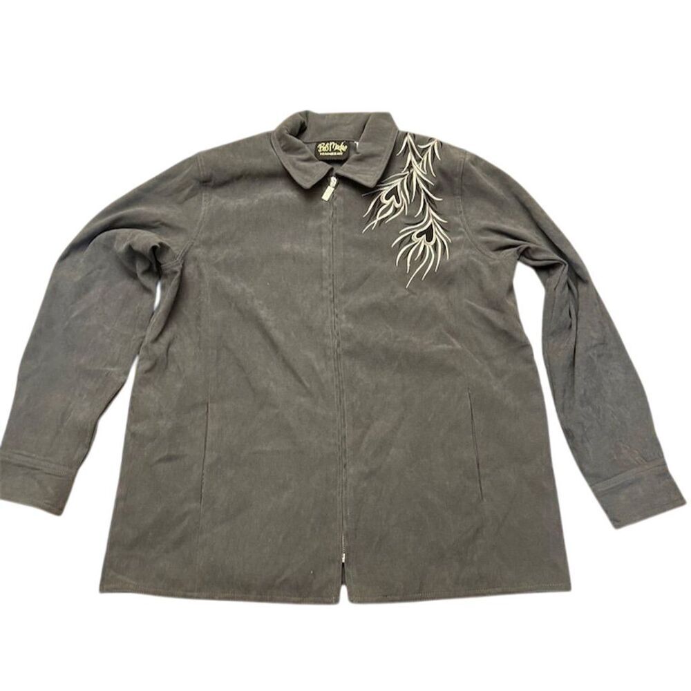 Bob Mackie Gray Embroidered Phoenix Full Zip Jacket Large - Picture 2 of 5